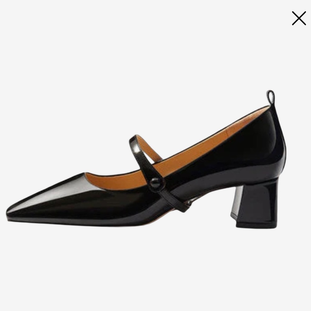 7or9 air touch foam block heel square toe pumps - black patent